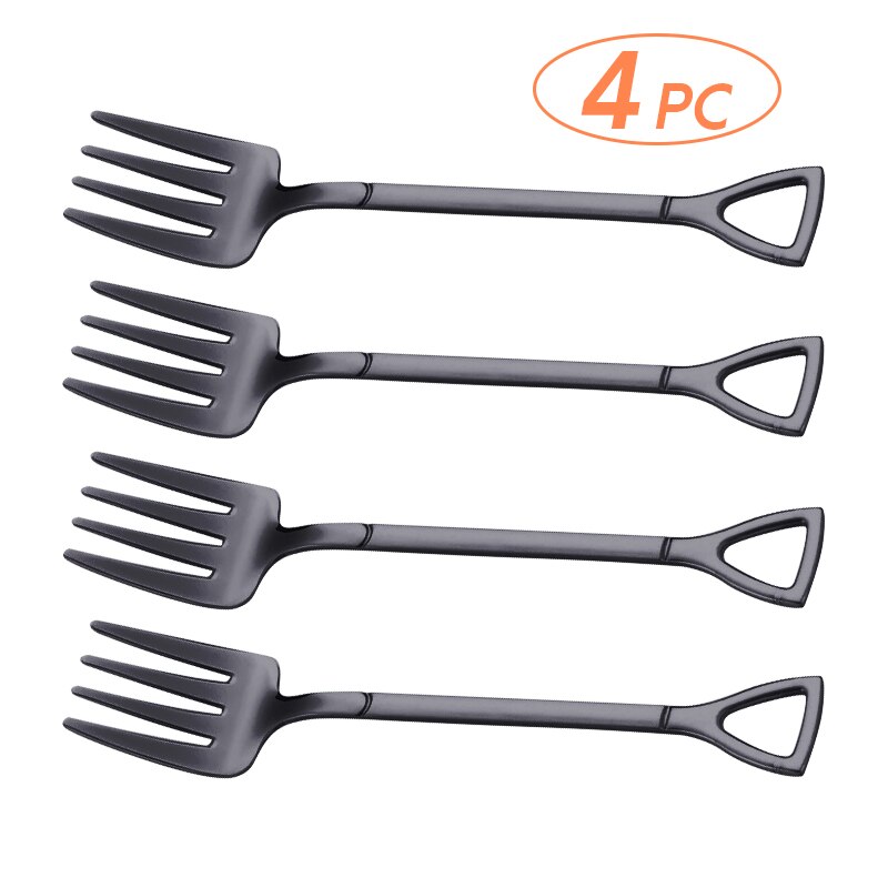 4 stk skovl gaffel ske sæt 304 rustfrit stål dessert gaffel frugt pick børneservice tilbehør til fest madlavning: 4pc sorte