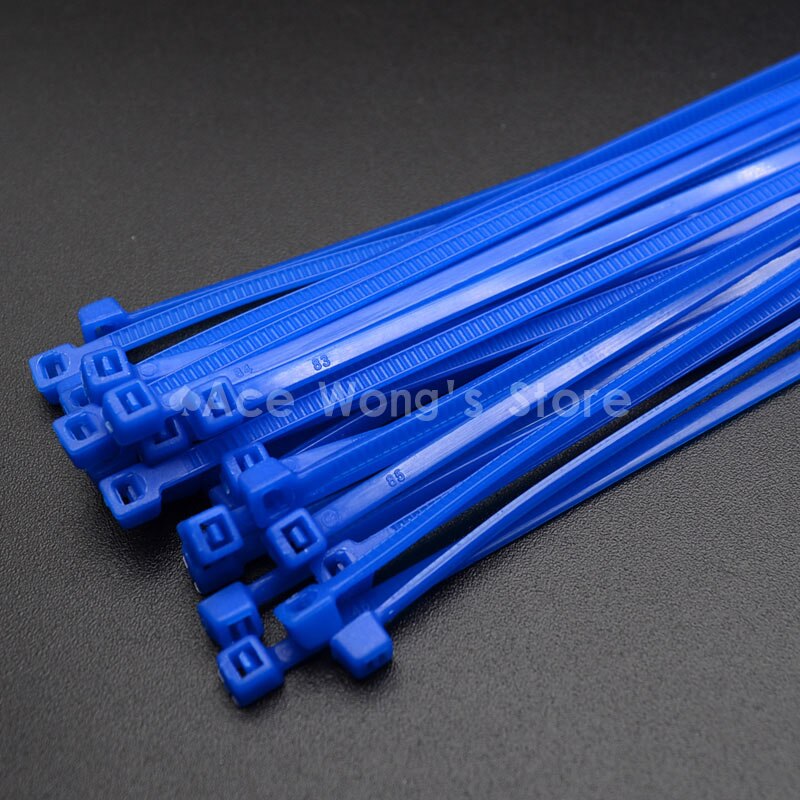 100 stk / pakke 4*200mm bredde 2.7mm farverige fabriksstandard selvlåsende nylon kabelbånd af plast, trådbinder: Blå