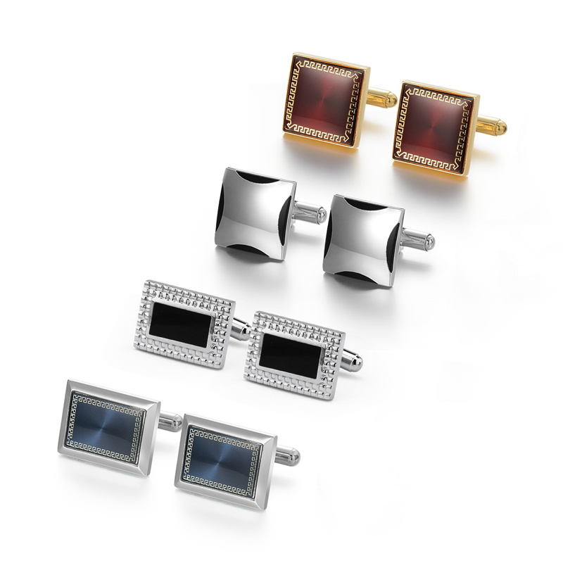 Juego de 4 pares de gemelos para hombre, recuerdos de boda, para padrinos de boda, camisa para hombre, gemelos con caja, joyería de lujo, pinzas para corbata: Morado