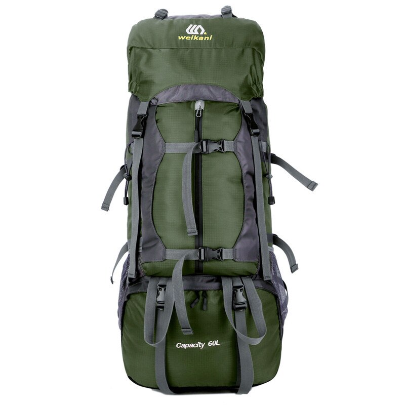 Unisex 60L men Waterproof backpack travel pack sports bag pack Outdoor Camping Mountaineering Hiking Climbing backpack for male: Army Green