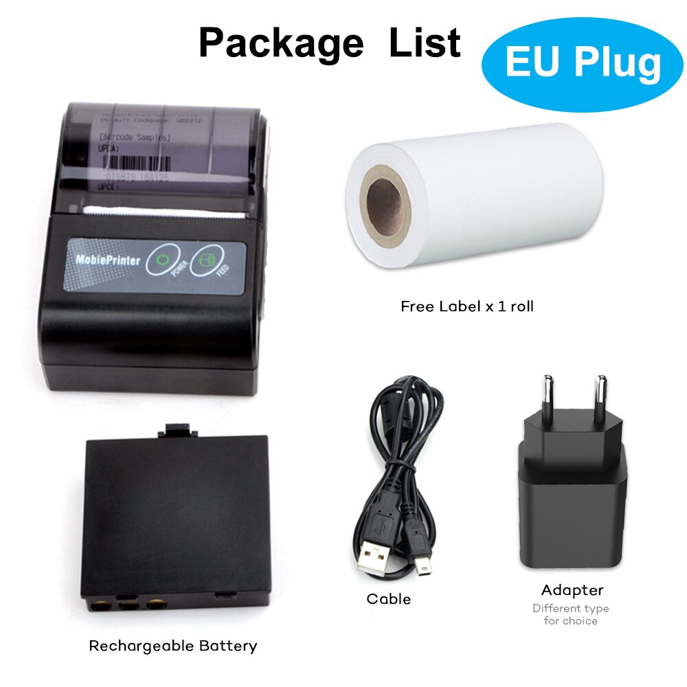 Neue Wireless Mini Bluetooth Drucker Tragbare Thermische Erhalt Rechnung Ticket Drucker Handy Android iOS PC POS Tasche Drucker: Printer with EU Plug