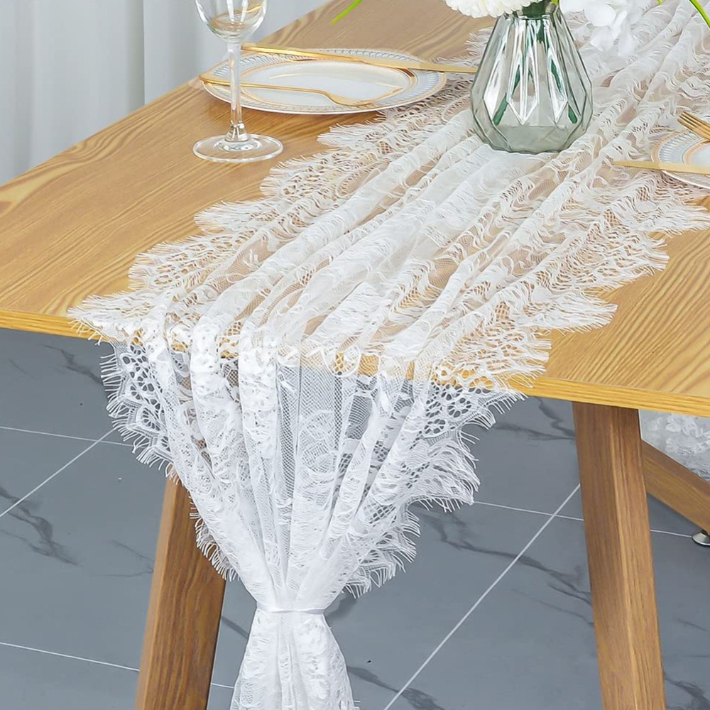 Witte kleur kant tafelloper bloemenborduurwerk rechthoekige vorm vintage tafellopers comfortabele Europese stijl: Geel / 100*130cm