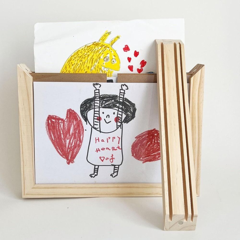 Decoración de pared, marco de arte de madera para niños, marco de fotos conmemorativo giratorio, tarjetas de retratos familiares cambiables, soporte de exhibición para niños