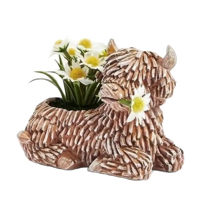 Donica z żywicy w kształcie jaka szkockiego, dekoracyjna donica na sukulenty, robić użytku wewnątrz i na zewnątrz, robić salonu, na stół, ozdoba ogrodowa, unikatowa.