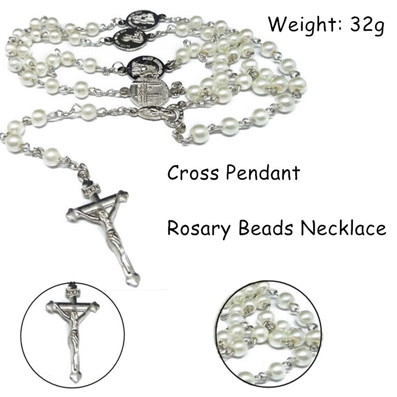 5 stili moda cattolica vergine maria gesù piccola dimensione rotonda perla accessori gioielli catena croce pendente rosario perline collana