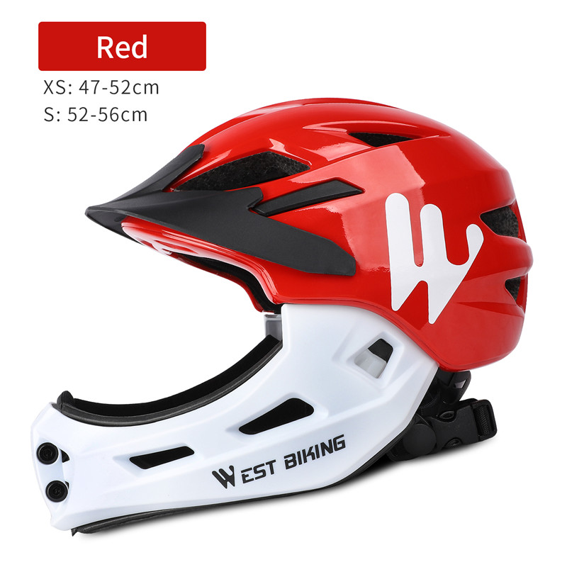 Casco WEST BIKING chico protección de cara completa montaña MTB Casco de bicicleta de carretera desmontable niños deportes casco de seguridad ciclismo: Red / S 52-56cm