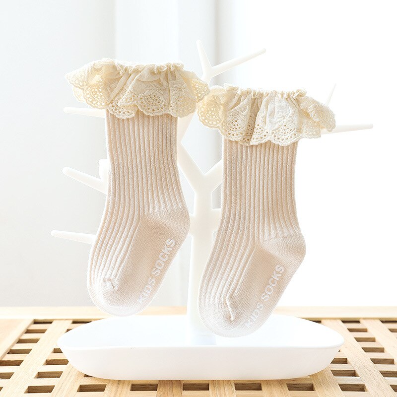 Novo crianças meias crianças meninas arco grande joelho alto longo macio algodão rendas bebê meias crianças kniekousen meisje dropshipping: Apricot white / M 1-3Y