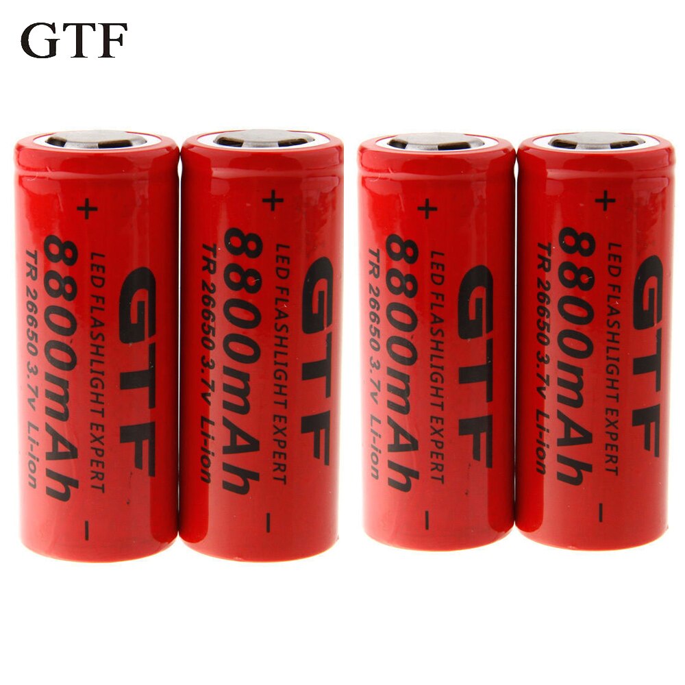 Gtf 4 stk 26650 batteri 3.7v 8800 mah genopladeligt li-ion batteri brug til lommelygte genopladelige batterier: Default Title