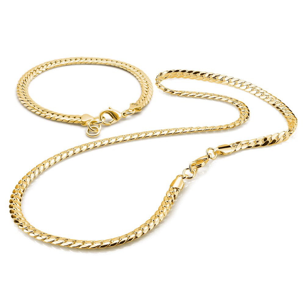 Heren Armband/Ketting Set 925 Sterling Zilveren Ketting Party Accessoires Gouden Sieraden Armband: Golden 19cm and 50cm