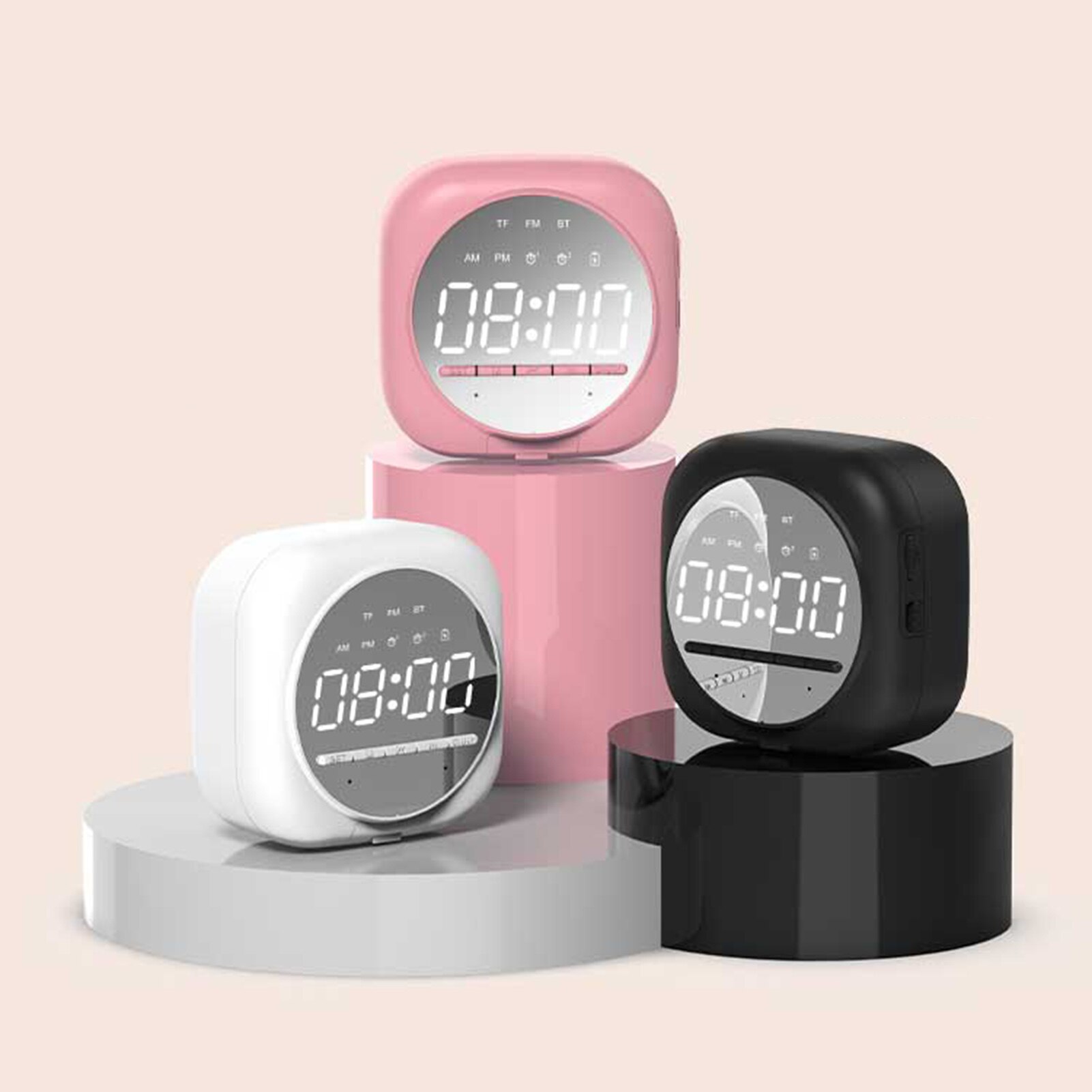 Wekker Bluetooth Luidspreker Nachtlampje Speaker MP3 Speler Mini Led Scherm Spiegel Speakers Kaart Klok Wekker Geluid