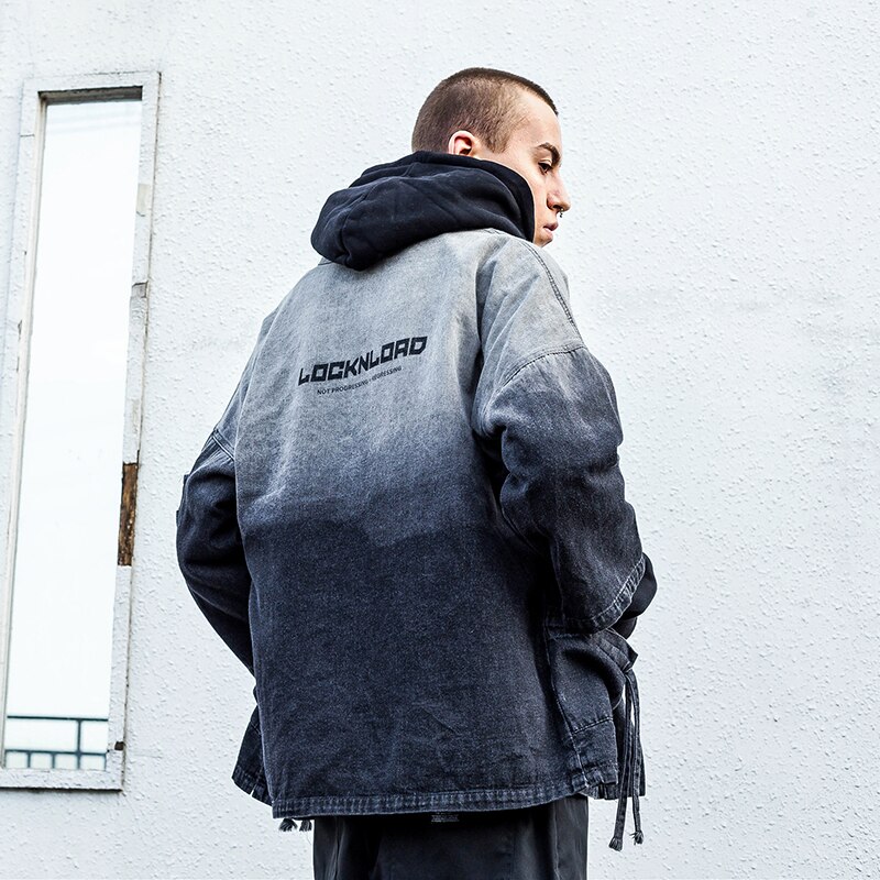 Mirecoo Men Denim kimono Jacket Gradient Open Stitch Jacket Men Windbreaker High Street Hip Hop Men Coat Clothing Autumn