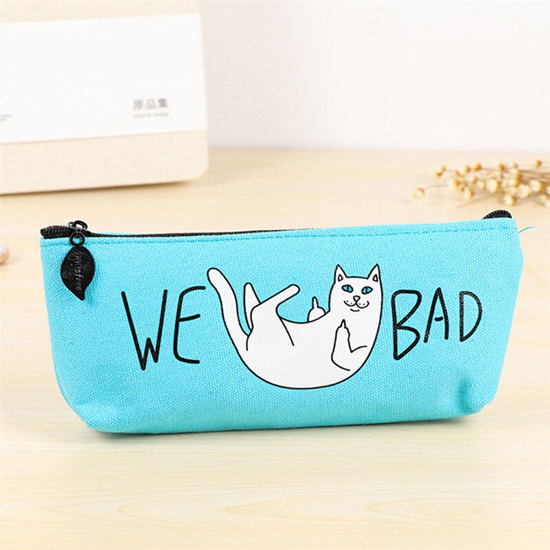 Śmieszne piórnik kotem płótno piórnik dzieci Gfit stojak na pędzle robić makijażu torby gorący: niebieski
