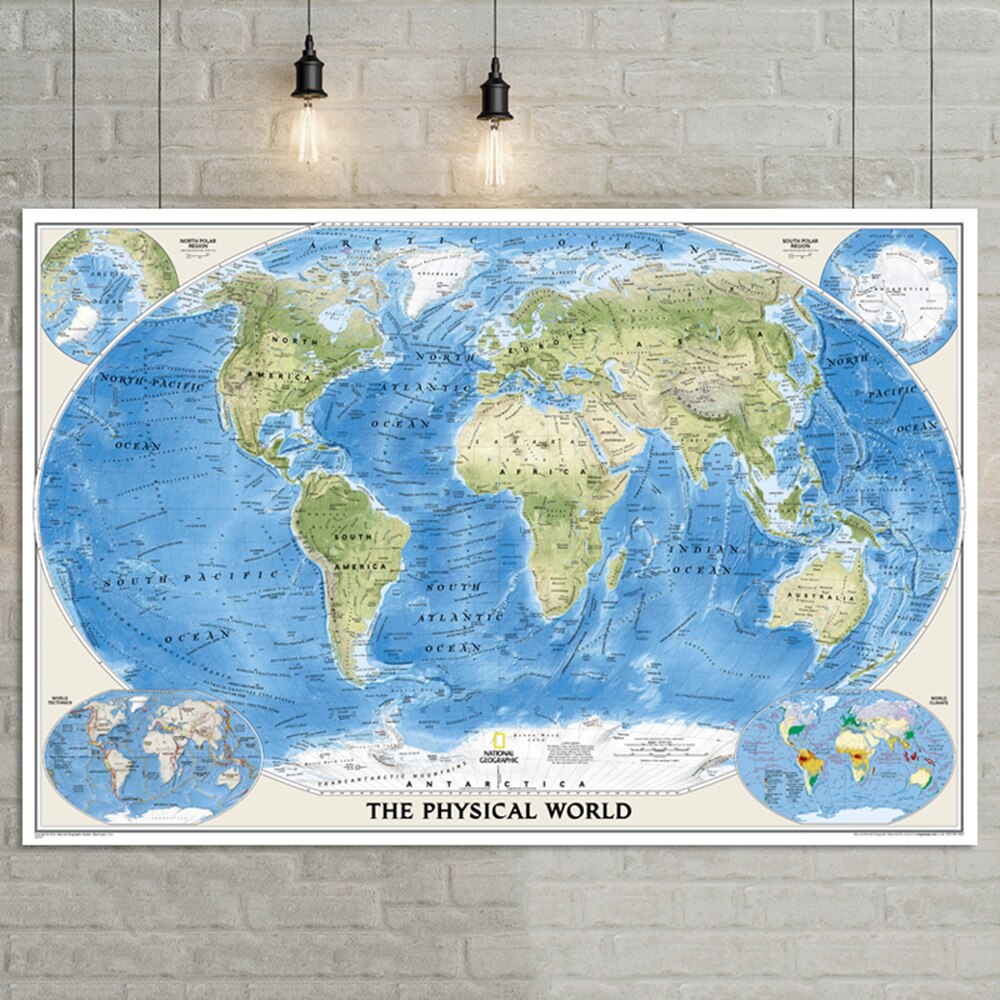 The Physical World Map Poster Size Wall Decoration Large Map of The World 80x53 Waterproof and tear-resistant
