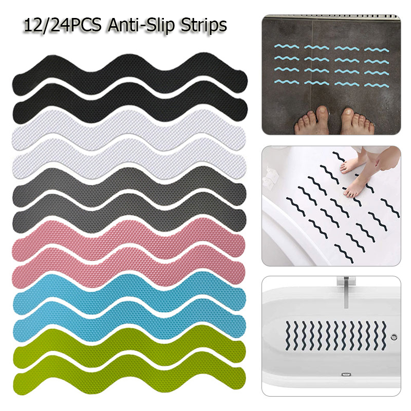 12/24Pcs Zelfklevende Anti Slip Strips S Vormige Douche Stickers Veiligheid Strips Bad Antislip Waterdichte badkamer Tape Mat