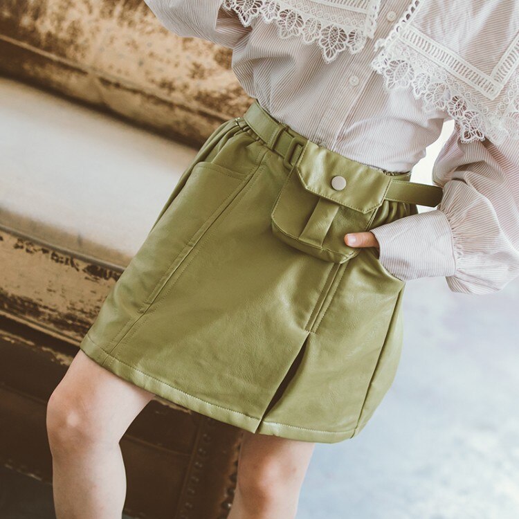 Faux Leather Skirts for Girls Summer Children's Party Skirts Bottom Solid Color Girls Skirt Casual Mini Skirt 4 6 8 12 14 Year
