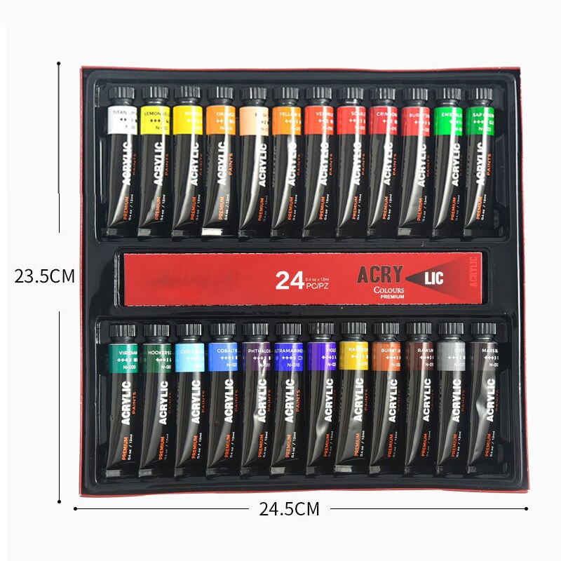 Acrylic Premium Artist Paint 12ml Tubes Set of 12/24 Acrylic Paint Set Hogard