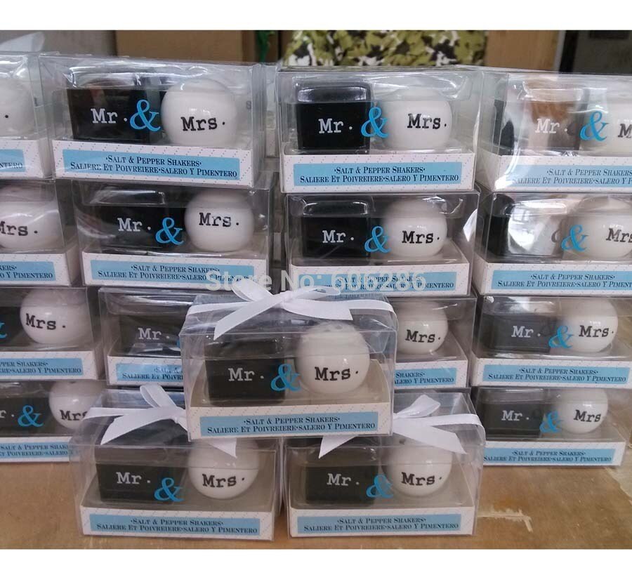 wedding giveaways of "Mr. & Mrs." Ceramic Mr Mrs Salt and Pepper Shakers Bridal Shower Party Favors
