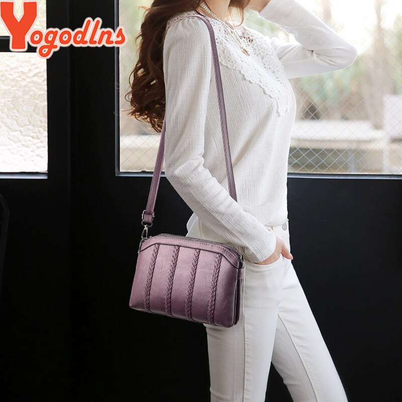 Yogodlns Double poches sacs à bandoulière en cuir souple PU femmes sac à bandoulière avec deux sangles épaule femme sacs de messager noir