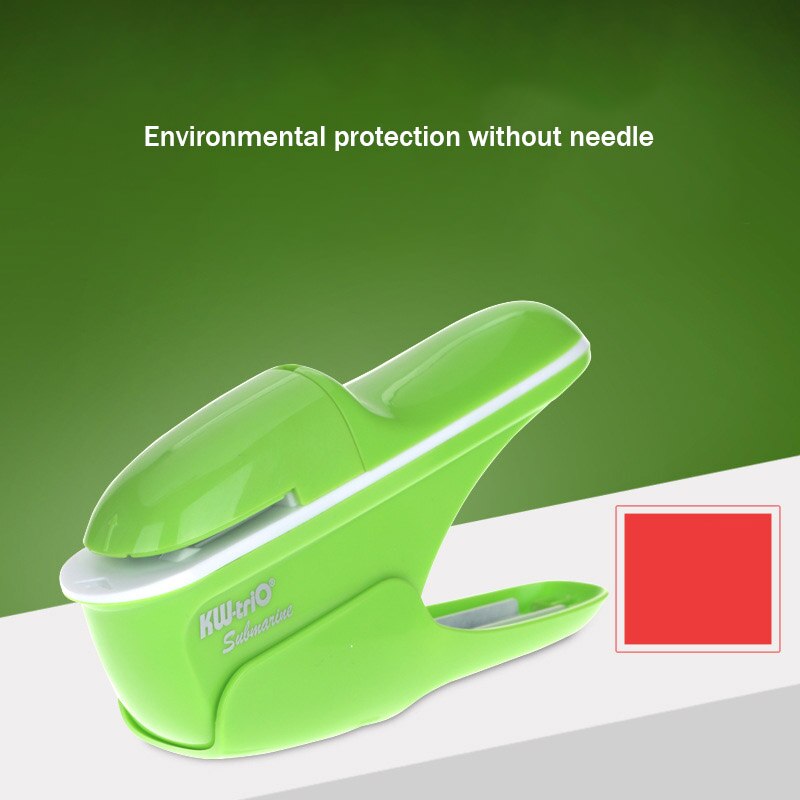 Staple-free Stapler Stationery Child Safety Stapler for Notebook A4 Paper Binding and Labor Saving School Office Supplies: green