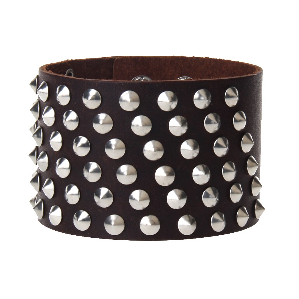 Unisex Gothic Rock 6 Rijen Metal Stud Spikes Klinknagel Pu Leer Brede Polsband Bangle