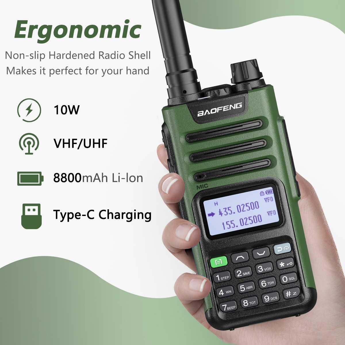 Baofeng UV-13 Pro Walkie Talkie 10W 8800Mah High Power 999 Channel Dual Band Uhf Vhf Radio Zender Typ-C Jack Upgrade 10R