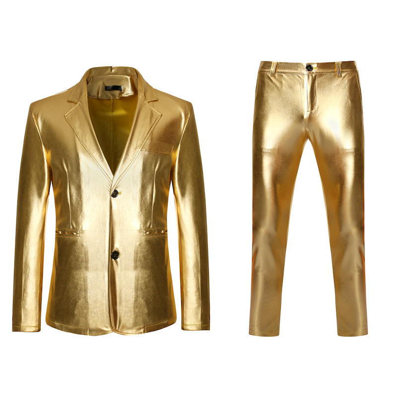 Herren Glänzenden Gold 2 Stück Anzüge (Blazer + Hosen) terno Masculino Party DJ Verein Kleid Rauchen Anzug Männer Bühne Sängerin Kleidung