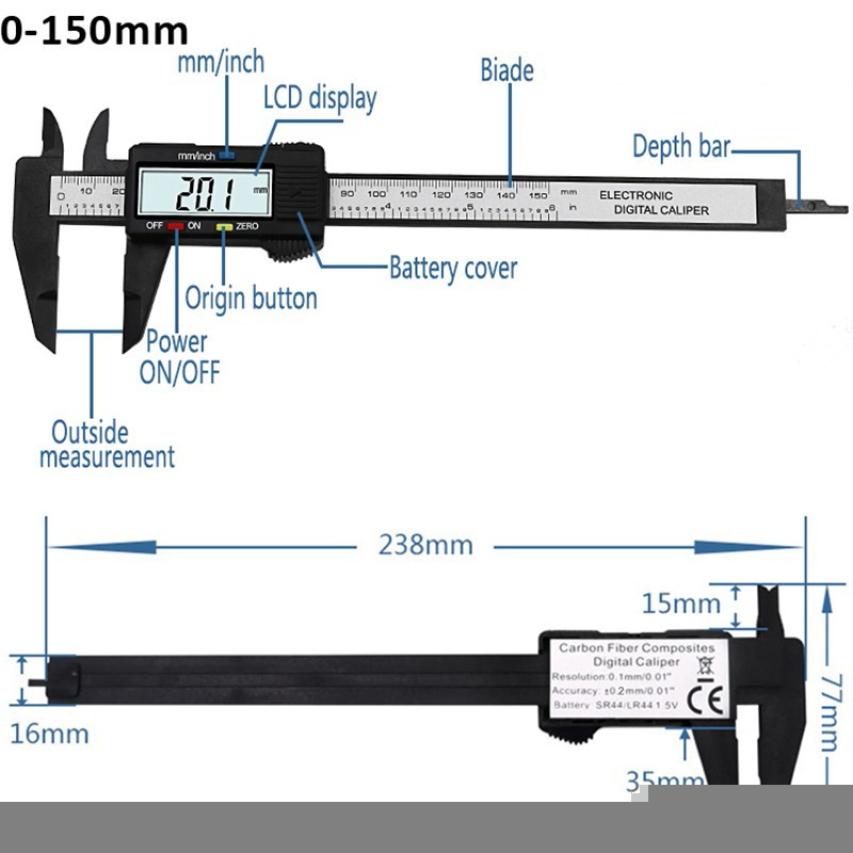 0-100mm 0-150mm Digital Caliper Measuring Instrument LCD Display Electronic Vernier Caliper Gauge Micrometer Measuring Tool