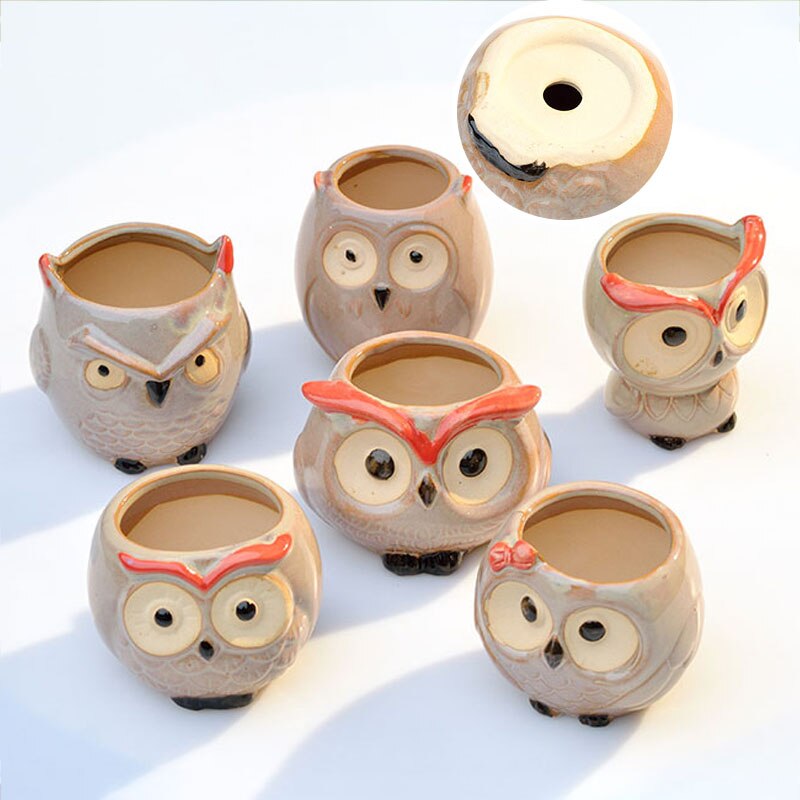 maison jardin décoration en céramique fleur Pos mignon hibou Miniature modèle Succulent Pot de fleur planteur décorations de bureau