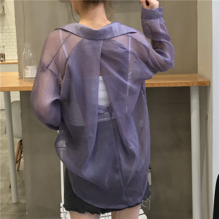 Sommer fritid let og behagelig tynd afsnit pleje maskine langærmet chiffon solskjorte skjorte kvinde