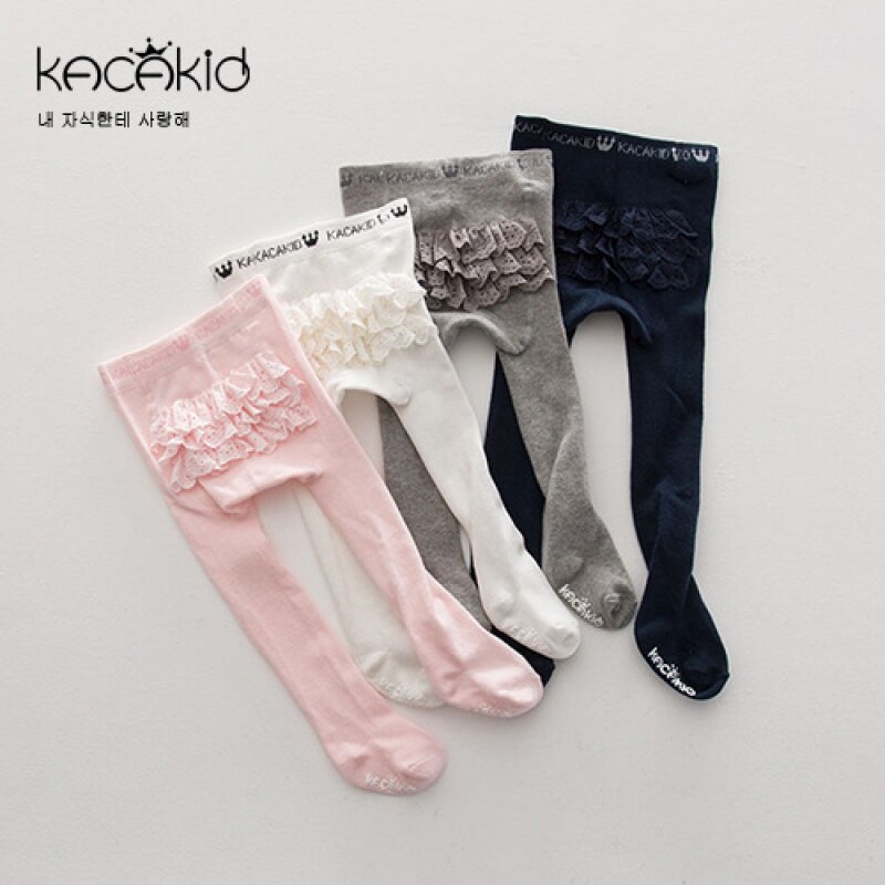 Kacakid prinsesse piger bomuld numse blonde flæse pantalon pink hvid børn strømpebukser tights 0-4 år
