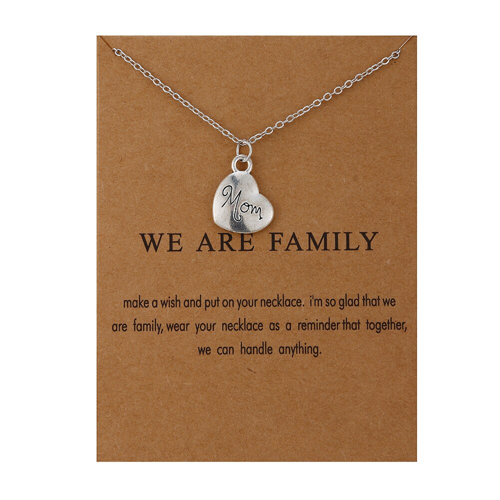 Heart Love We Are Family Tree Dad Mom Sister Members Alloy Pendant Necklace Jewelry: gold card mom