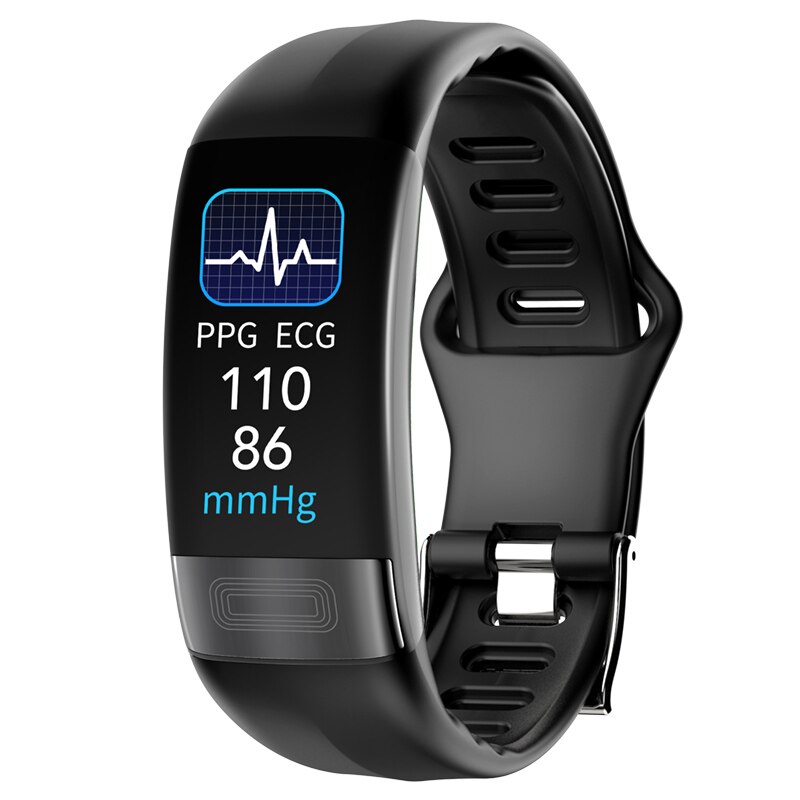 P11 Plus Body Temperature Monitoring Smart Wristband ECG PPG SPO2 Smart Band Heart Rate Blood Pressure Respiration Rate Bracelet: Black