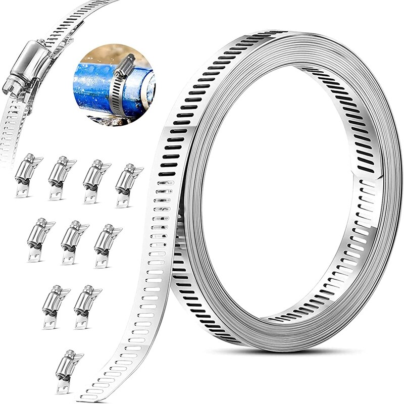 304 Stainless Steel Worm Clamp Hose Clamp Strap with Fasteners Adjustable DIY Pipe Hose Clamp Ducting Clamp