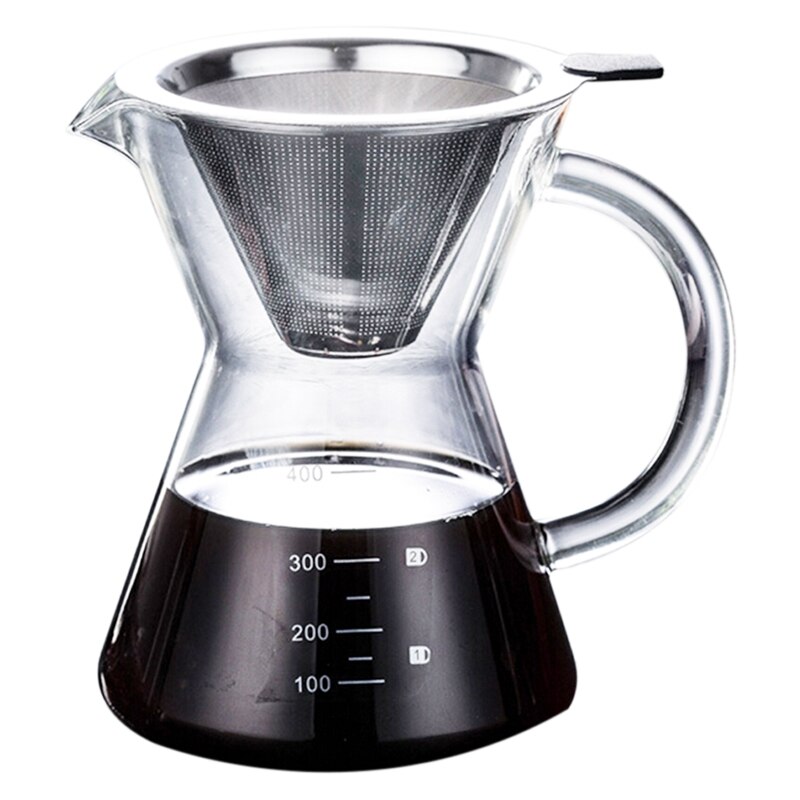 400Ml Giet Over Koffiezetapparaat Drip Dikker Glas Container Hand Percolators Rvs Koffie Filter Thuis Drinkwares: Default Title
