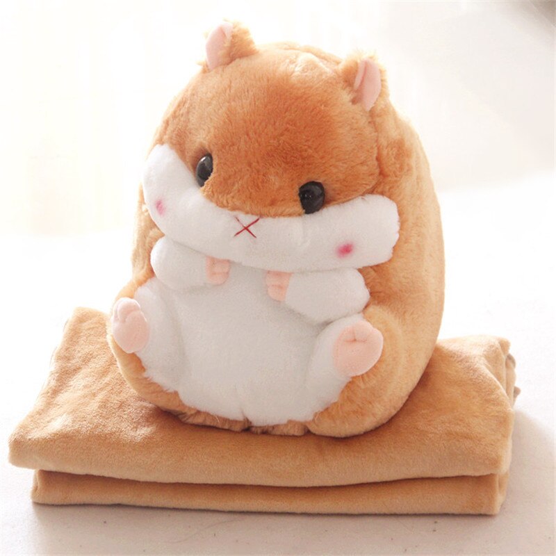 Sødt pudetæppe hamster boligdekoration sengetøj koralfløjl kontorpude fødselsdag sødt fyldt pudetæppe: Mørk khaki / 100 x 170