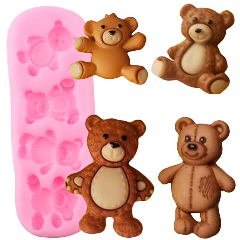 3D Cute Bear Silicone Mold Chocolate Candy Polymer Clay Molds DIY Baby Birthday Cupcake Topper Fondant Cake Decorating Tools