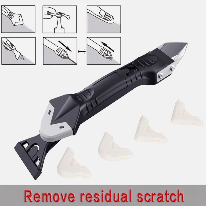 5-in-1 Glass Glue Angle Scraper Adhesive Residue Scraper Caulk Finishing Tool In Stock