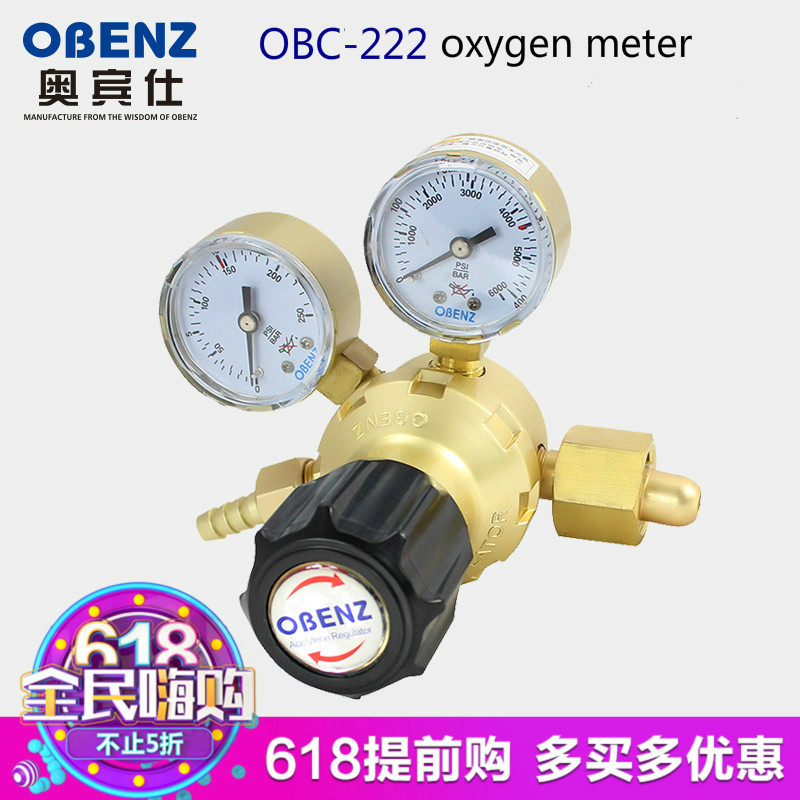 De zuurstof tafel, drukregelaar, OBC-222 reduceerventiel, druk gas meter fittingen en gas kleppen.