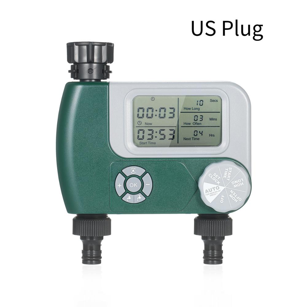 Automatic Watering Timer Irrigation Controller Programmable Hose Faucet Timer Battery Operated with 2 Outlet for Garden Plants: 2 Outlet-US Plug