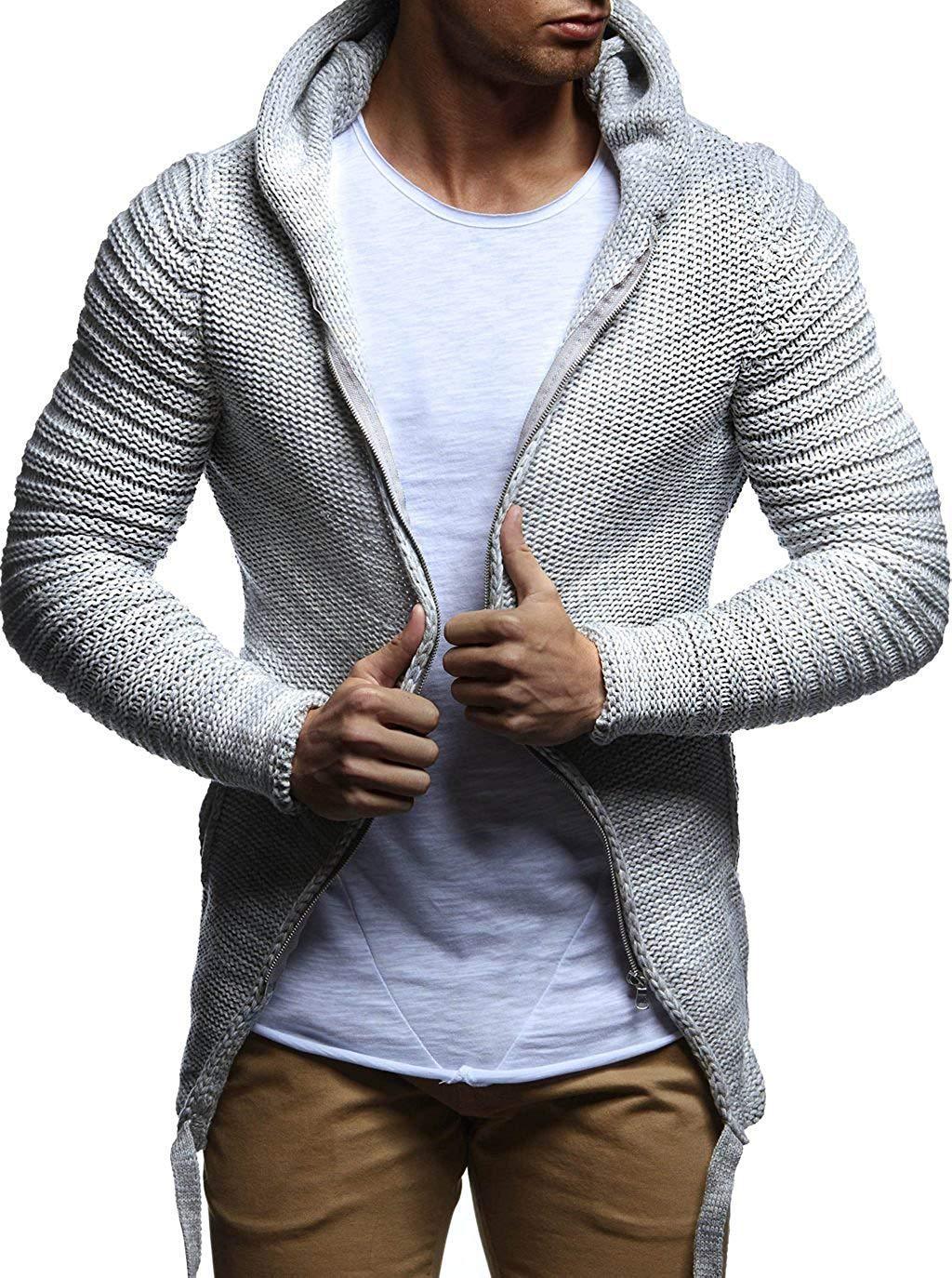 Man Knitted Cardigan Coats Men's Sweater Coat Solid Color Men's Sweater Hooded Sweaters Coats