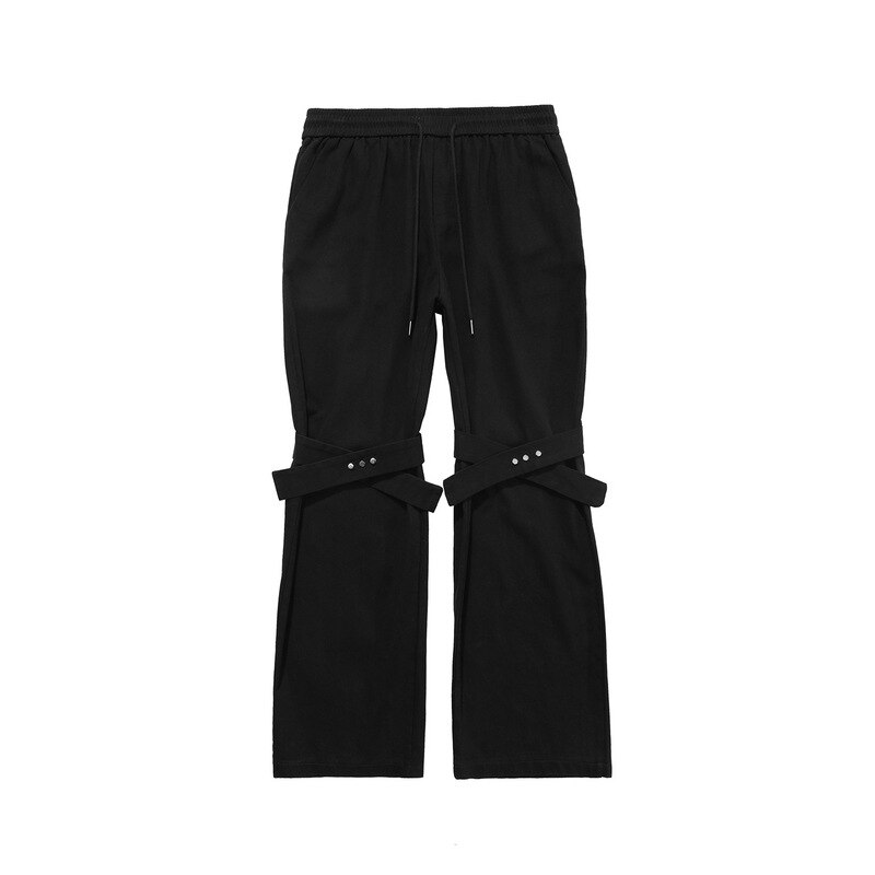 Pantalones acampanados con correa en la rodilla para hombre, ropa de calle de camuflaje, holgados, a la , Hip Hop: XXL / black