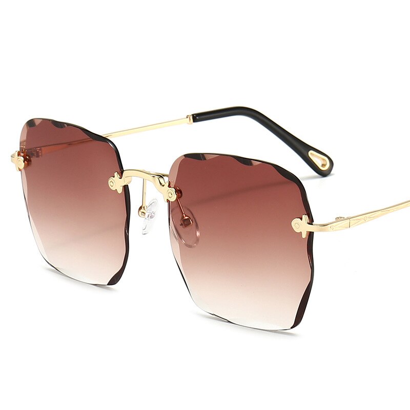 Kantløse firkantede overdimensionerede solbriller kvinder vintage luksus mærke diamant skære linse gradient solbriller: Brun