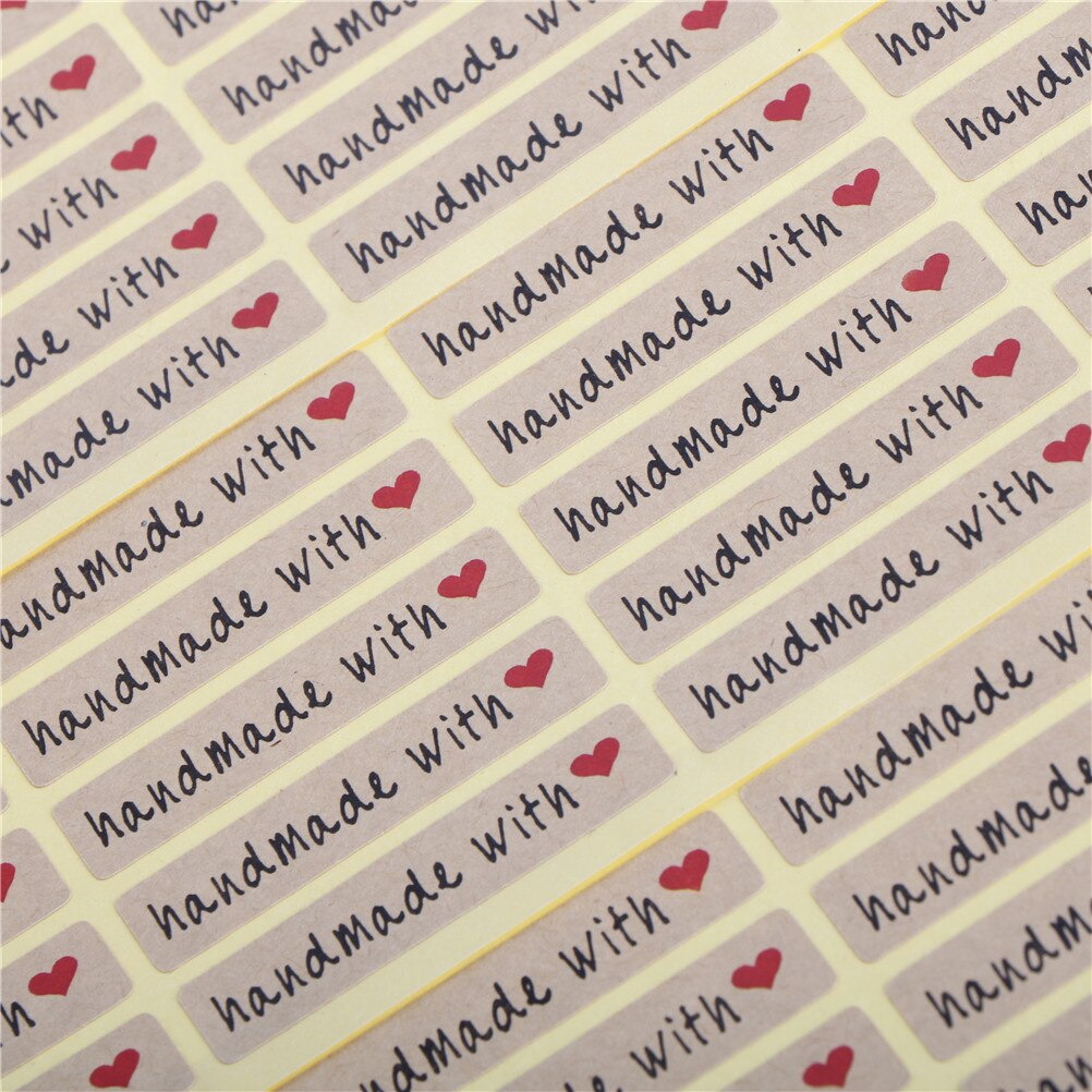 200 stuks/partij handgemaakt met liefde rood hartpatroon verpakkingsetiketten zelfklevende stickers diy sluiting voedselverpakkingszakken sticker