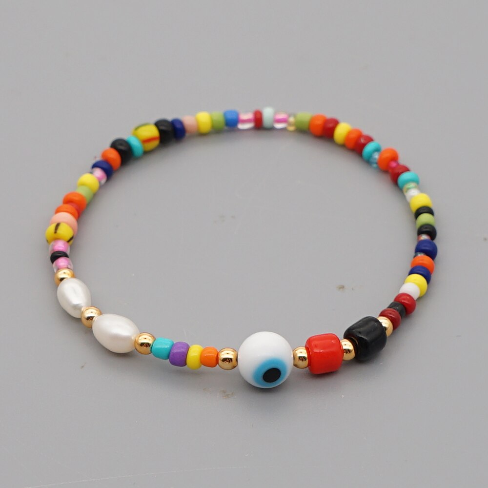 Go2 boho boho armbanden turkse boze oog armbanden sieraden zomer strand parel regenboog zaadkralen sieraden voor meisjes: Zz -b200080f