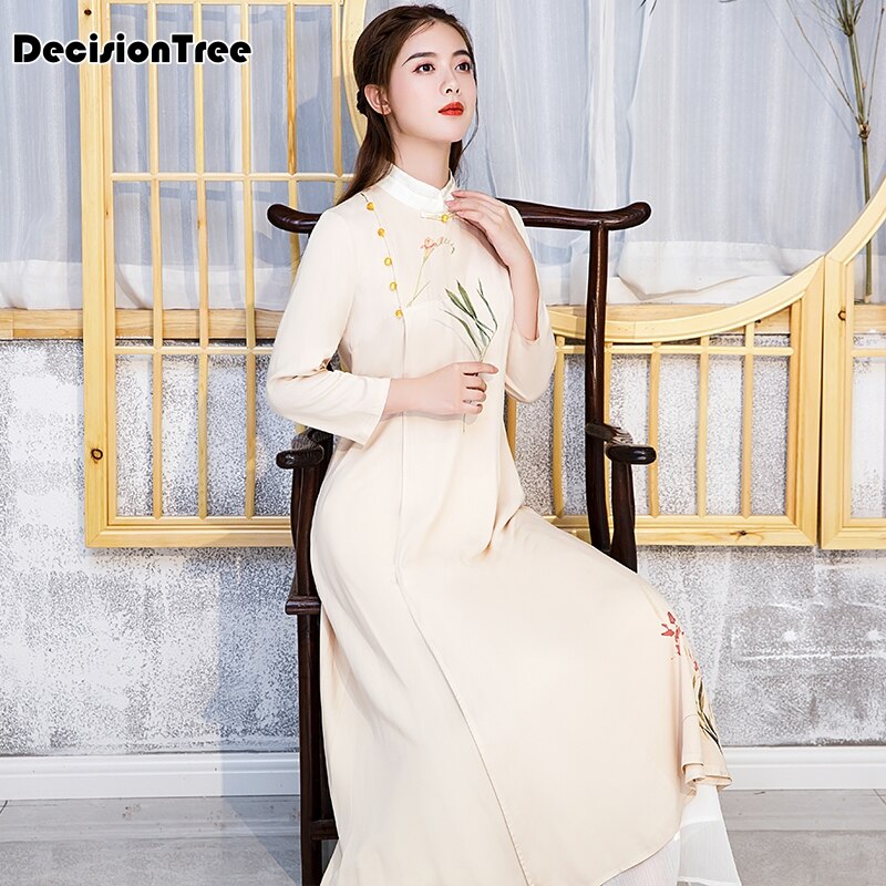 Chinese Dress white flower women satin cheongsam rayon wedding dress split qipao traditional chinese women vestido