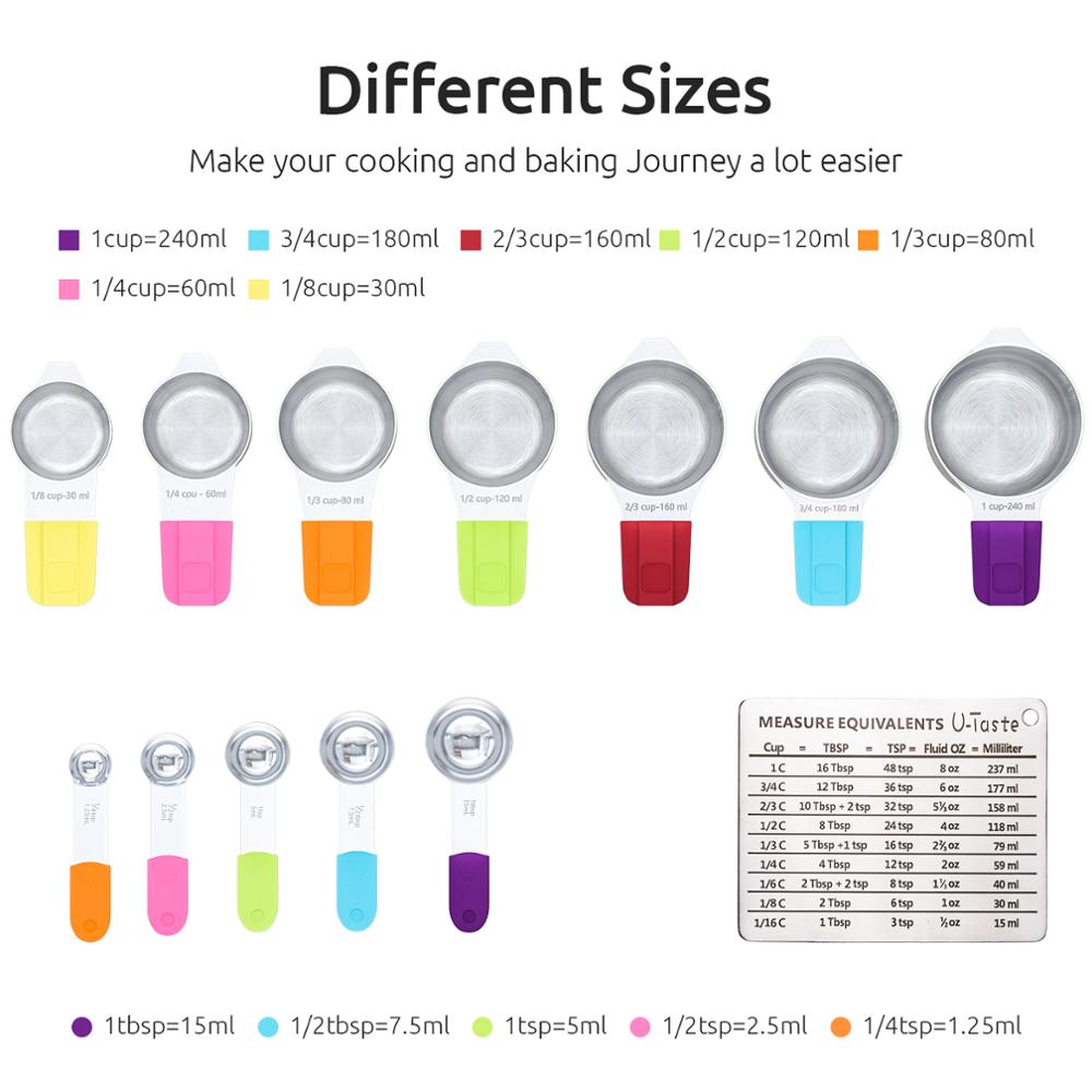 U-Taste 13PCS Measuring Spoons Stainless Steel Measuring Cups Kitchen Measuring Tools for Cake Baking Silicone Handle Magnetic