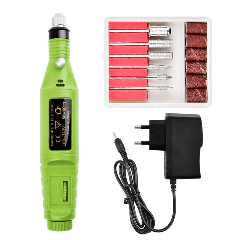 1 Kit électrique de Machine de perceuse à ongles électrique stylo d'art d'ongle 6 Bits perceuse tampon de ponçage lime à ongles Kit d'équipement d'art d'ongle: 08 Green US