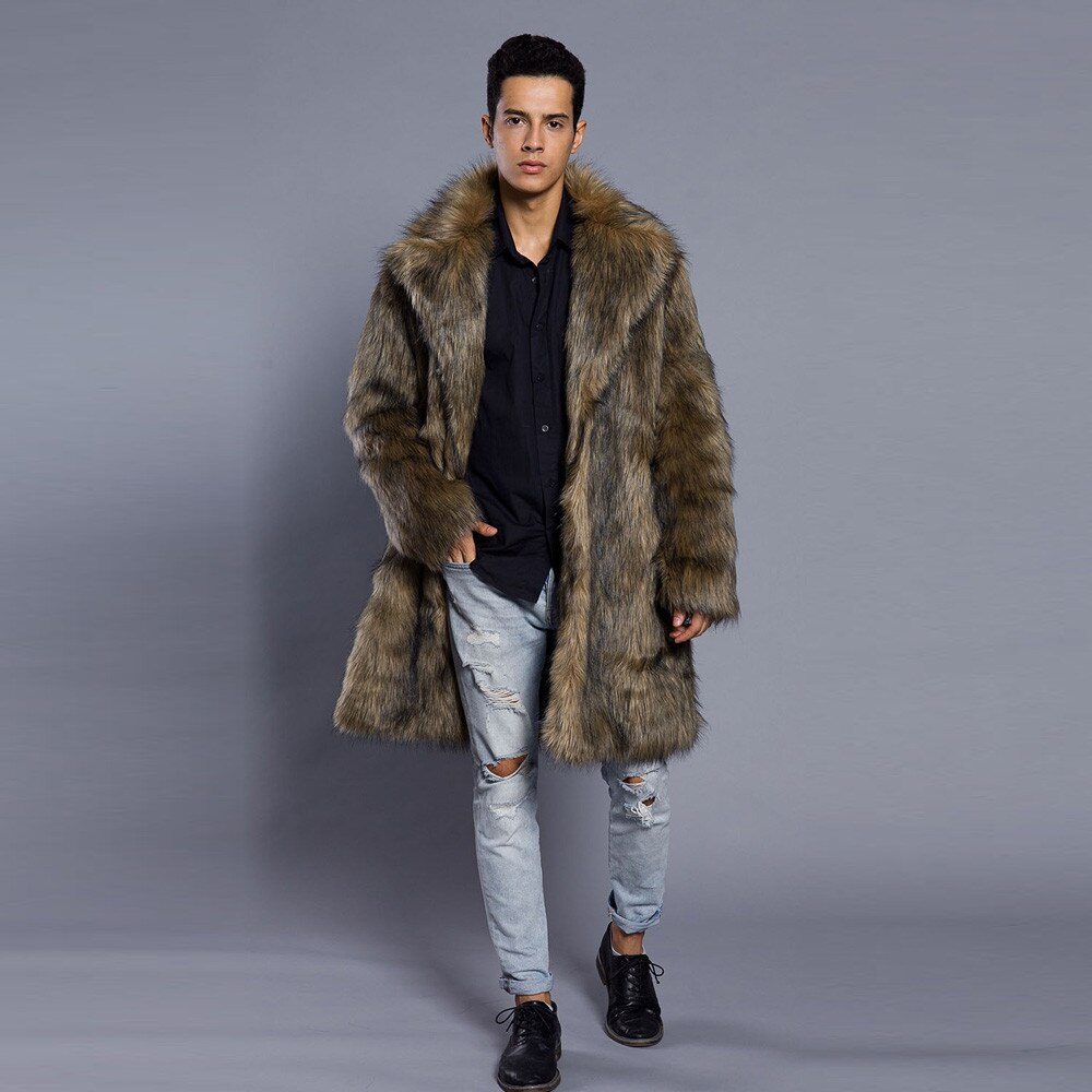 Herre varm tykk frakk jakke faux fur parka outwear cardigan motorsykkel sykkel frakk