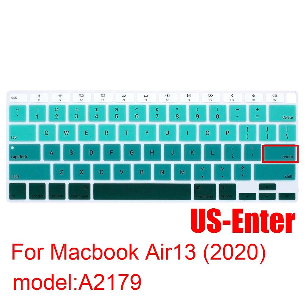 For Macbook Air13 Laptop Keyboard Cover Protective Film Air13.3 A2179 Silicone Keyboard Cover US/EU/JP Color Dust Cases: A2179 US  green plus