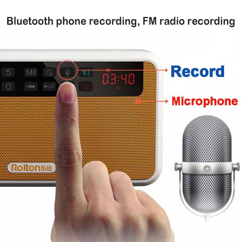 Głośnik stereofoniczny bluetooth rolton  e500 z radiem fm, przenośnym głośnikiem  mp3 funkcją nagrywania dźwięku, tryb głośnomówiący robić telefonu i latarki